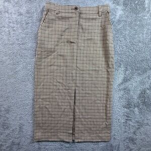 Cabi 6 Women Houndstooth Pencil Skirt Brown Black High Waist Office Work